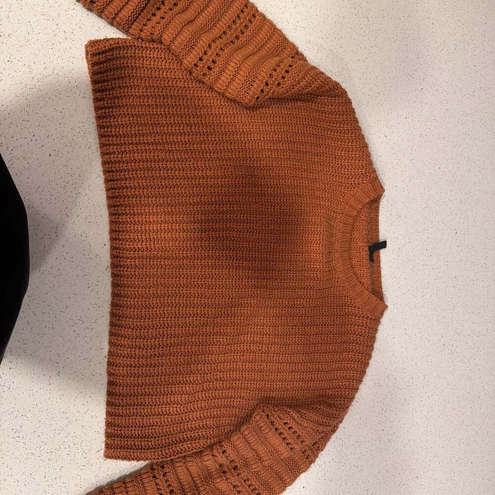 Moon & Madison Cropped Orange Bubble Sleeve Chunky Knit Sweater